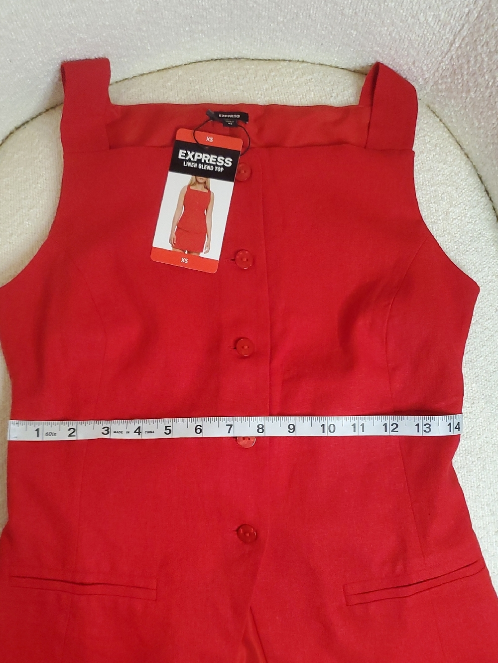 NWT Express Red Linen-Blend Sleeveless Top Button Fully Lined Tailored Size XS - Picture 7 of 9
